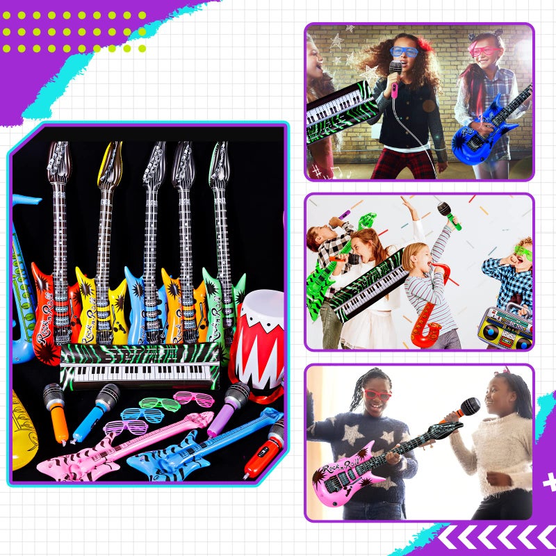 Max Fun Inflatable Rock Star Toy Set, 48pcs Inflatable Party Props for Kids 80s 90s Party Decorations Inflatable Guitars Inflate Rock Band Assortment Party Favors (Random Color) - Image 5